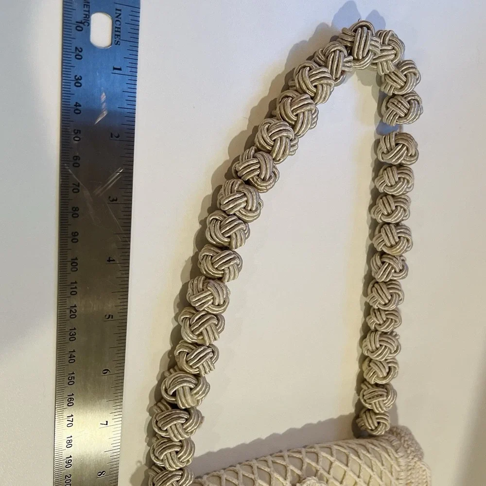 For Love & Lemons Romantic Coquette Knit Crochet Purse Cream Rosettes Cottage
